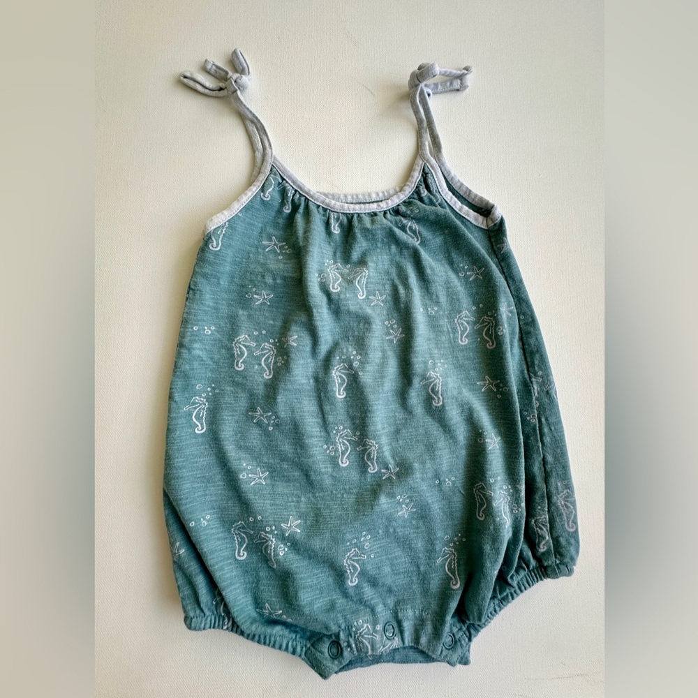 City Mouse organic bubble tank romper.  Adjustable straps | Size 18-24M.